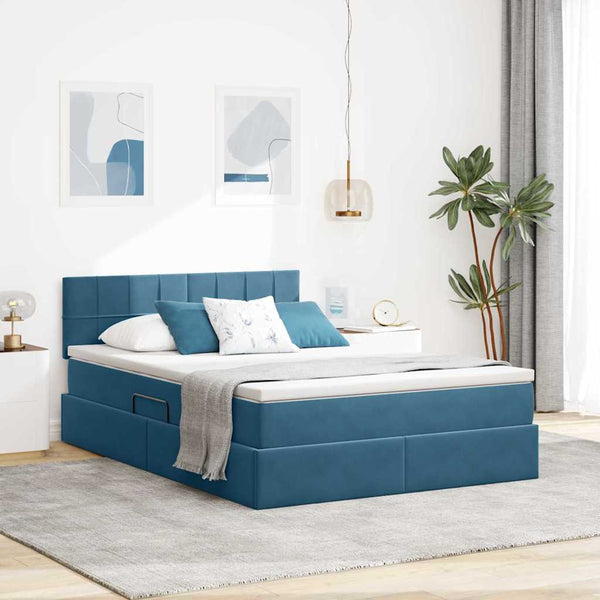 vidaXL Lit de rangement avec LED bleu foncé 140 x 190 cm Velours