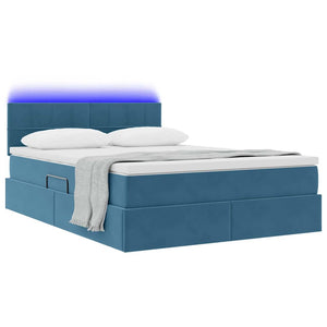 vidaXL Lit de rangement avec LED bleu foncé 140 x 190 cm Velours