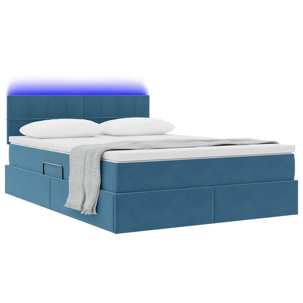 vidaXL Lit de rangement avec LED bleu foncé 140 x 190 cm Velours