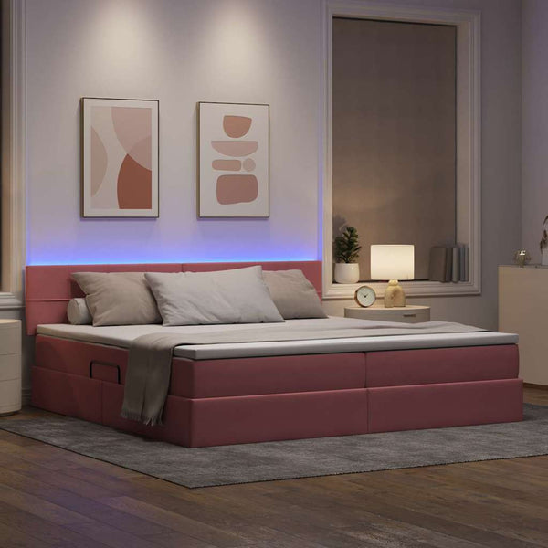Bett mit Stauraum LED Rosa 200x200 cm