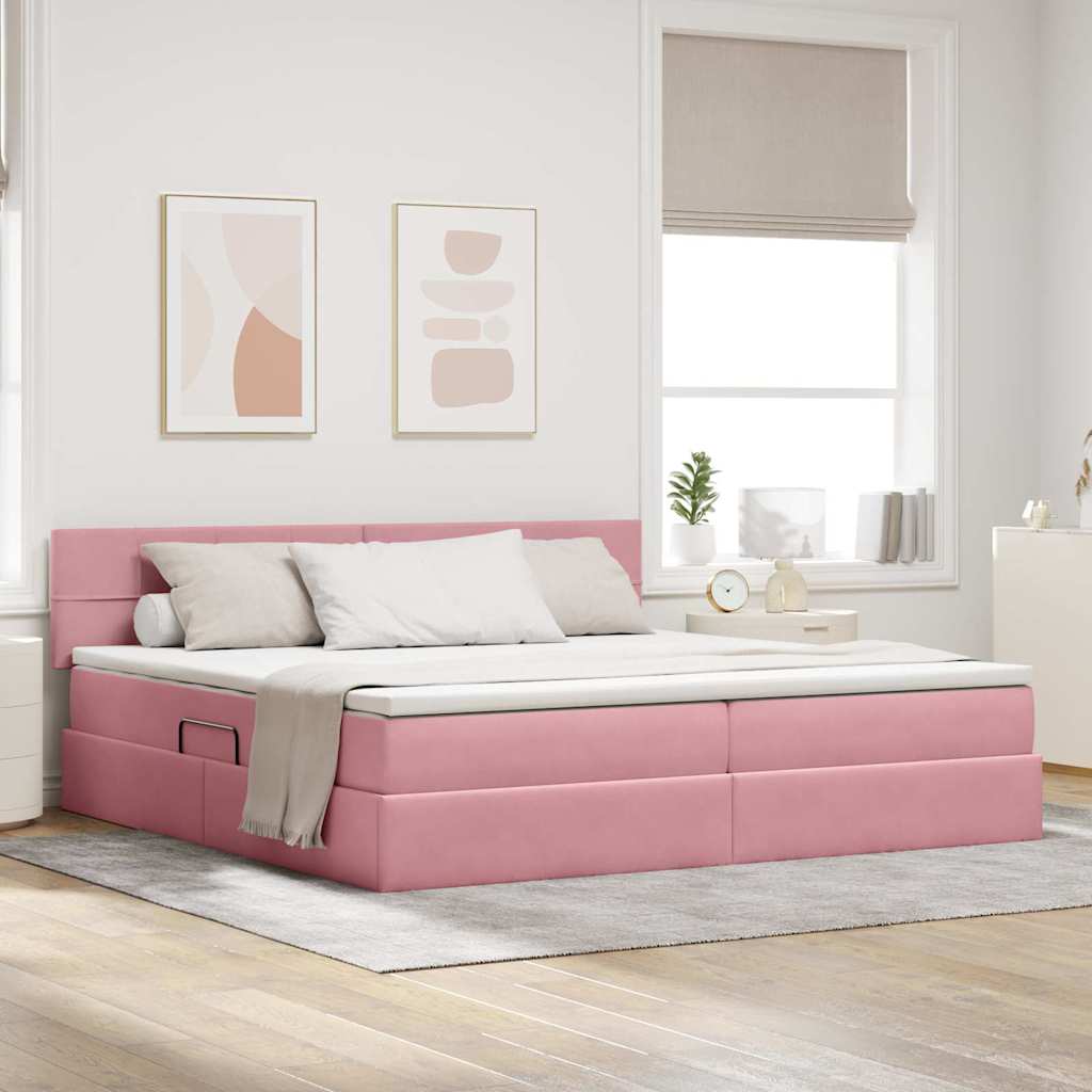 Bett mit Stauraum LED Rosa 200x200 cm