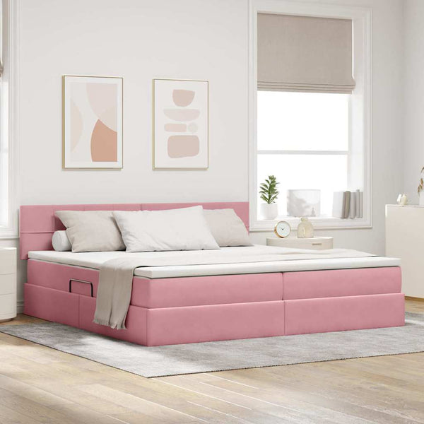Bett mit Stauraum LED Rosa 200x200 cm