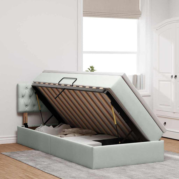 vidaXL Lit de rangement avec LED Gris clair 90 x 190 cm Velours