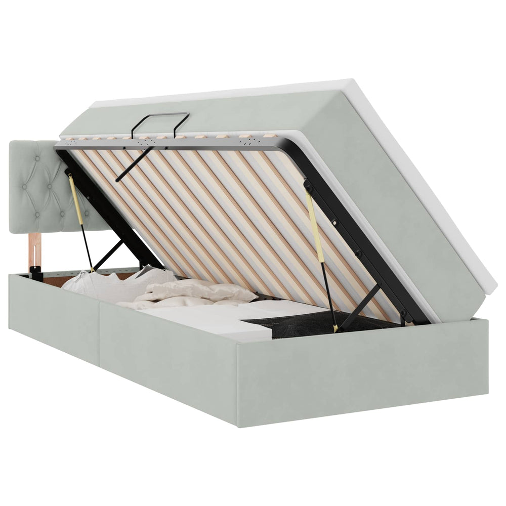 Bett mit Stauraum LED Hellgrau Samt 90x190 cm