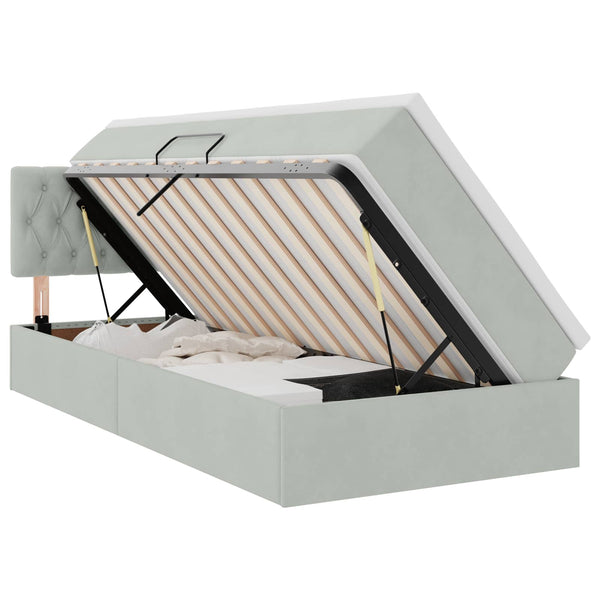vidaXL Lit de rangement avec LED Gris clair 90 x 190 cm Velours