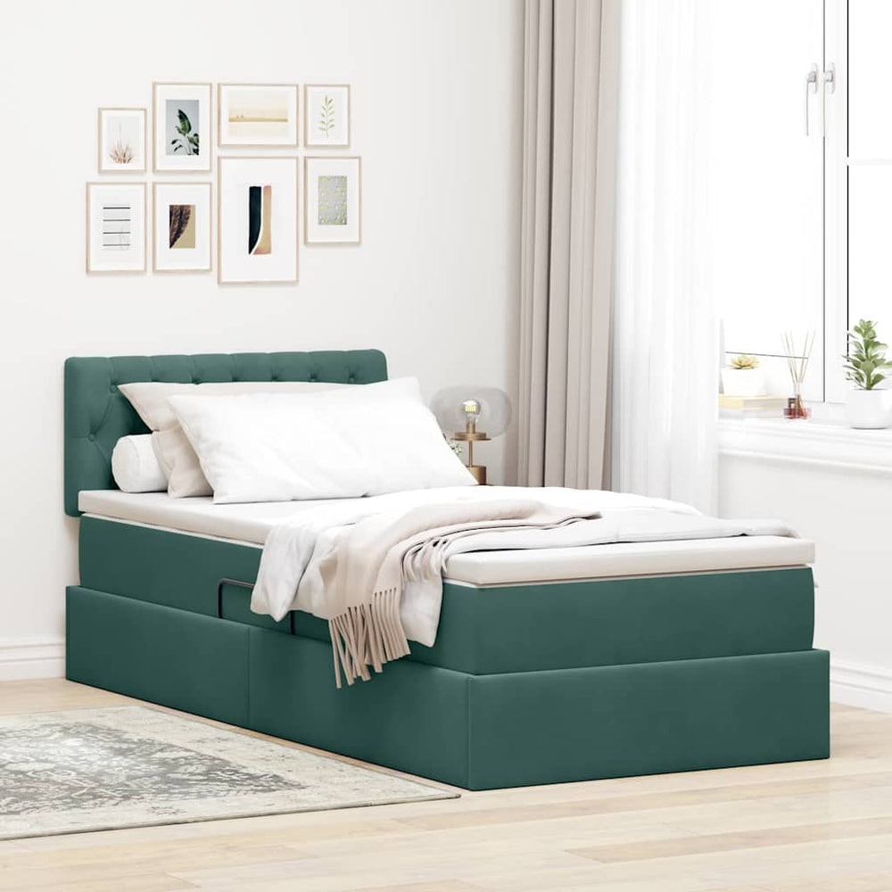 Bett mit Stauraum LED Dunkelgrün 90x200 cm Samt