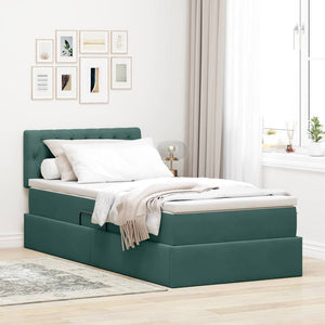 Bett mit Stauraum LED Dunkelgrün 90x200 cm Samt