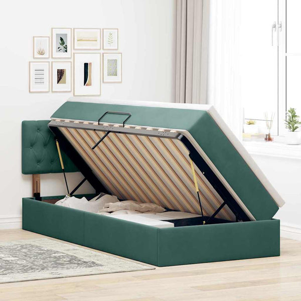 Bett mit Stauraum LED Dunkelgrün 90x200 cm Samt