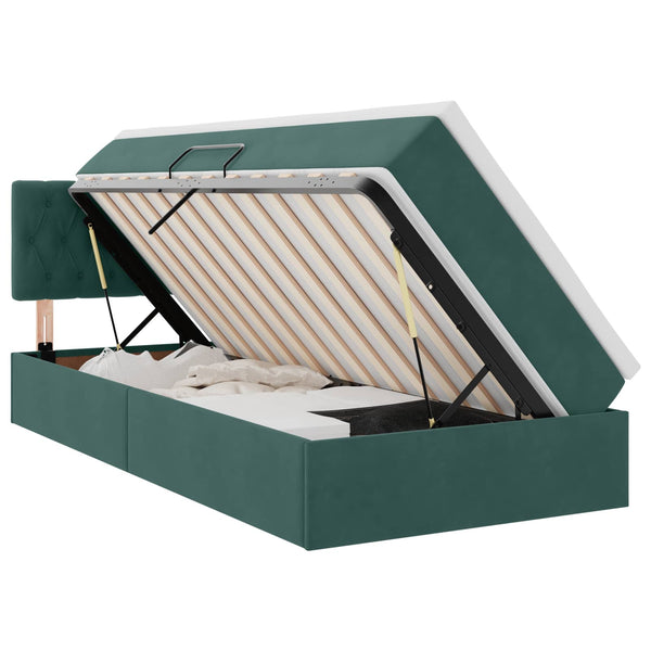 Bett mit Stauraum LED Dunkelgrün 90x200 cm Samt
