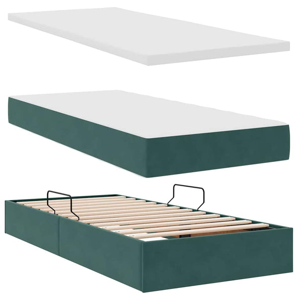 Bett mit Stauraum LED Dunkelgrün 90x200 cm Samt