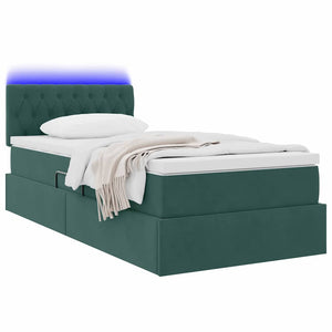 Bett mit Stauraum LED Dunkelgrün 90x200 cm Samt