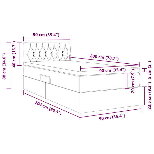 Bett mit Stauraum LED Dunkelgrün 90x200 cm Samt