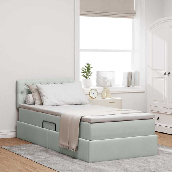Bett mit Stauraum und LED Hellgrau 100x200 cm