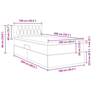 Bett mit Stauraum und LED Hellgrau 100x200 cm
