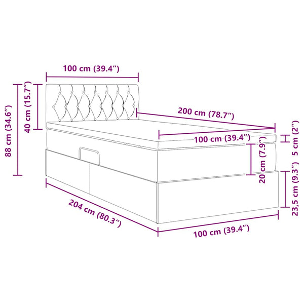 Bett mit Stauraum und LED Hellgrau 100x200 cm