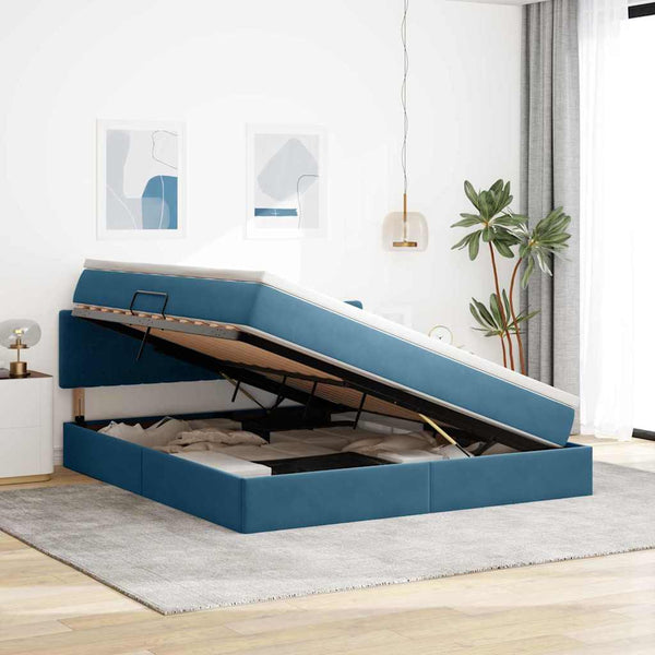 Stauraumbett mit LED Dunkelblau 160x200 cm Samt