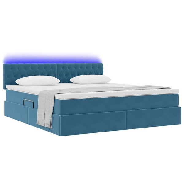 Stauraumbett mit LED Dunkelblau 160x200 cm Samt
