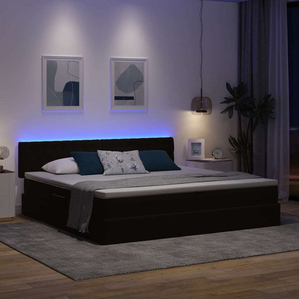 Bett mit Stauraum LED Schwarz 200x200 cm Samt