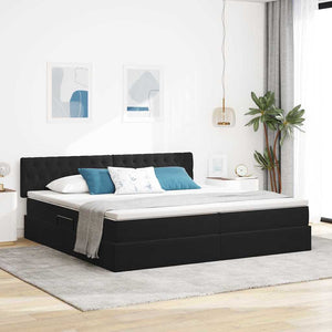 Bett mit Stauraum LED Schwarz 200x200 cm Samt