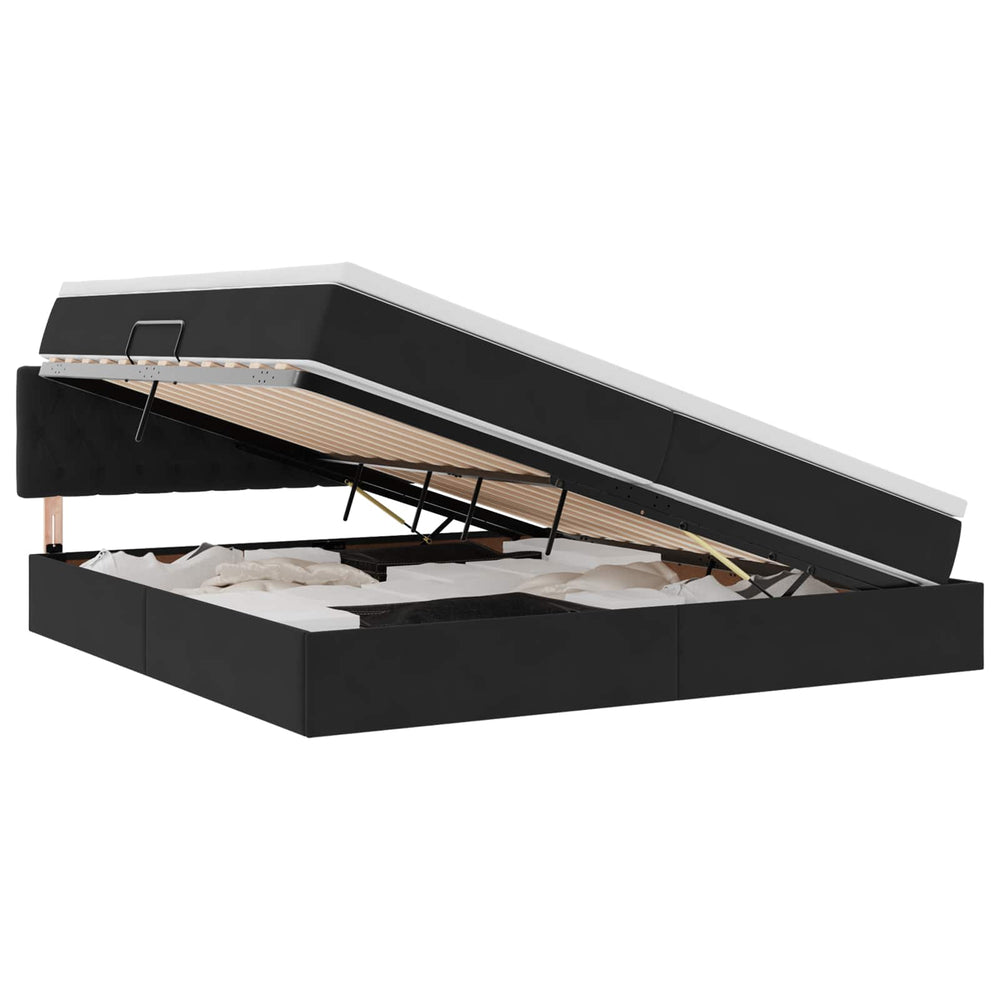Bett mit Stauraum LED Schwarz 200x200 cm Samt