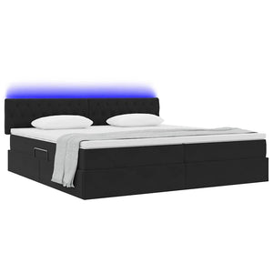 Bett mit Stauraum LED Schwarz 200x200 cm Samt