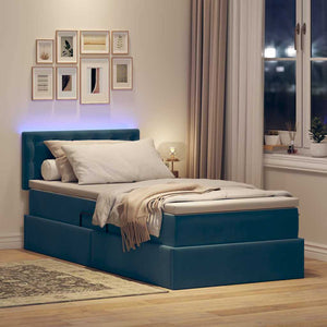 Bett mit Stauraum & LED Dunkelblau Samt 90x200 cm