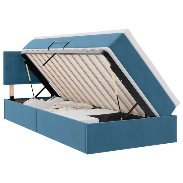 Bett mit Stauraum & LED Dunkelblau Samt 90x200 cm