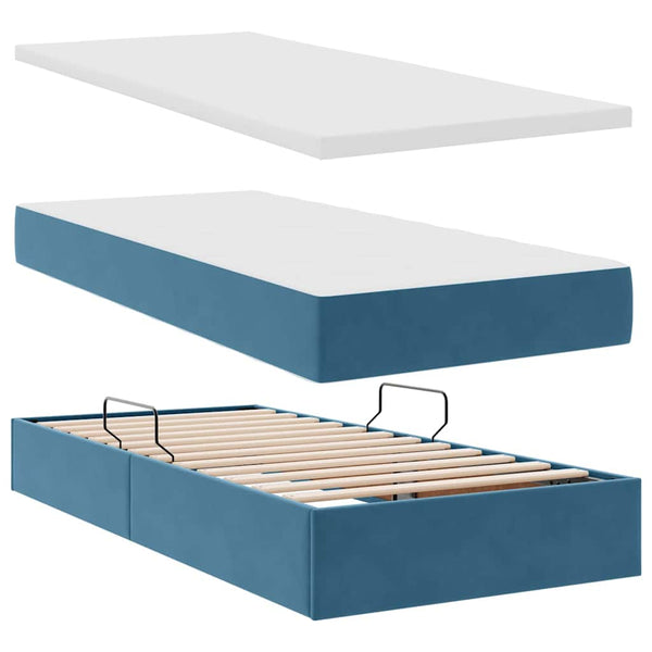 Bett mit Stauraum & LED Dunkelblau Samt 90x200 cm