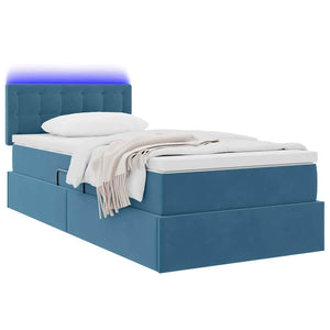 Bett mit Stauraum & LED Dunkelblau Samt 90x200 cm