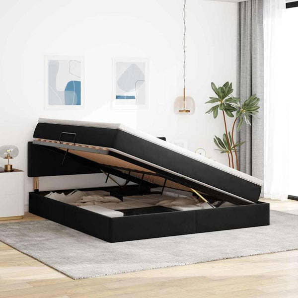Bett mit Stauraum & LED Schwarz 180x200 cm