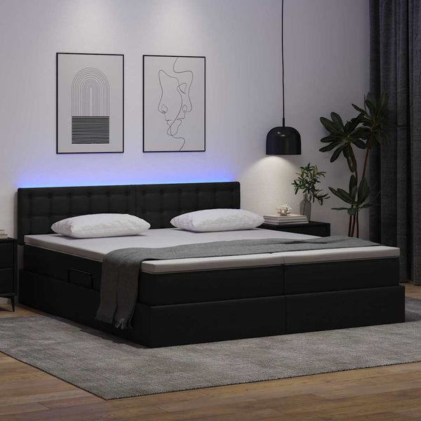 Bett mit Stauraum und LED Schwarz 200x200 cm