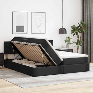 Bett mit Stauraum und LED Schwarz 200x200 cm