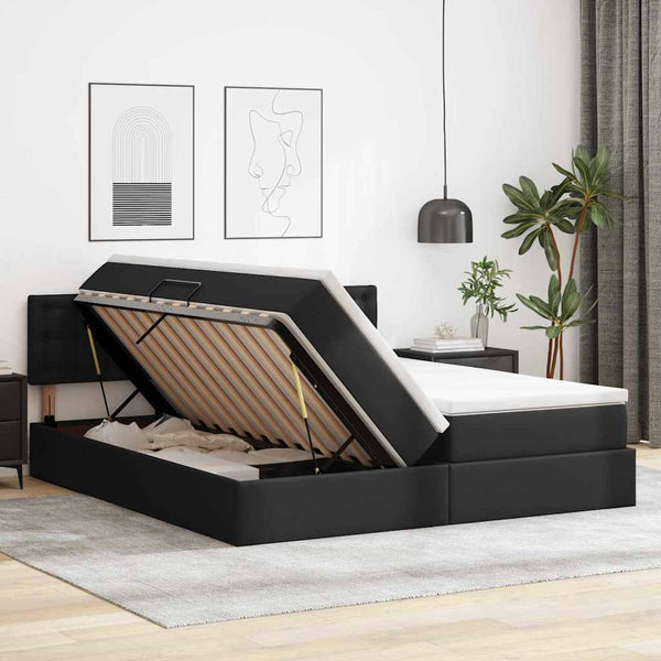 Bett mit Stauraum und LED Schwarz 200x200 cm