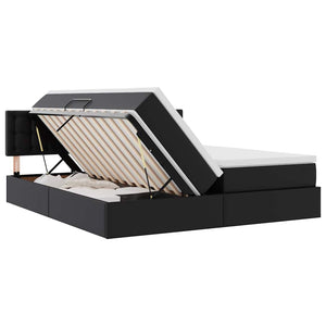 Bett mit Stauraum und LED Schwarz 200x200 cm