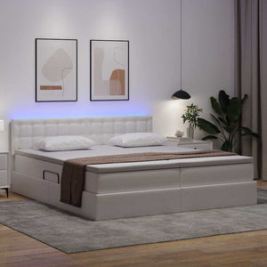 Bett mit Stauraum & LED Reinweiß 200x200 cm