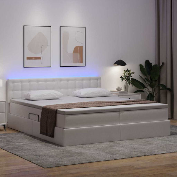 Bett mit Stauraum & LED Reinweiß 200x200 cm