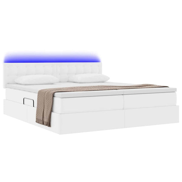 Bett mit Stauraum & LED Reinweiß 200x200 cm