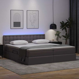 Graues Kunstleder Bett mit Stauraum & LED 200x200