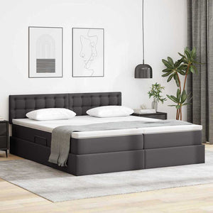 Graues Kunstleder Bett mit Stauraum & LED 200x200
