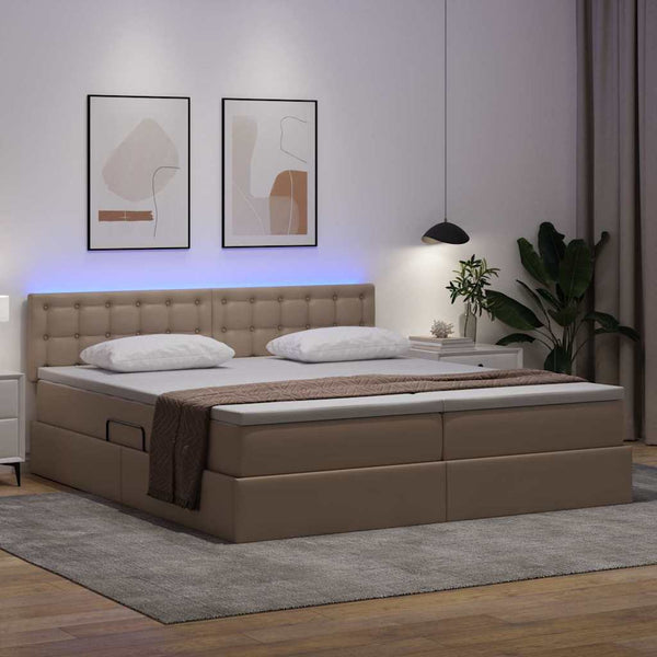 Bett mit Stauraum & LED Cappuccino 200x200 cm
