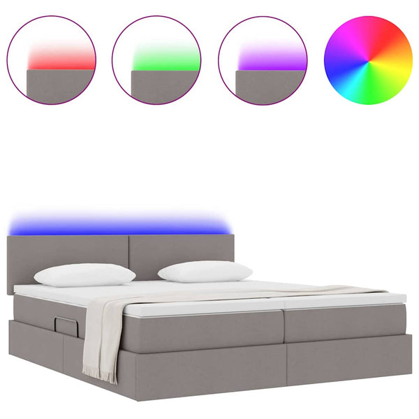 Bett mit LED-Licht Taupe 180x200 cm