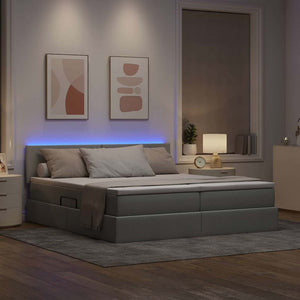 vidaXL Lit avec bande LED gris clair 200 x 200 cm en tissu