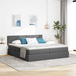 Bett mit LED-Licht Dunkelgrau 200x200 cm