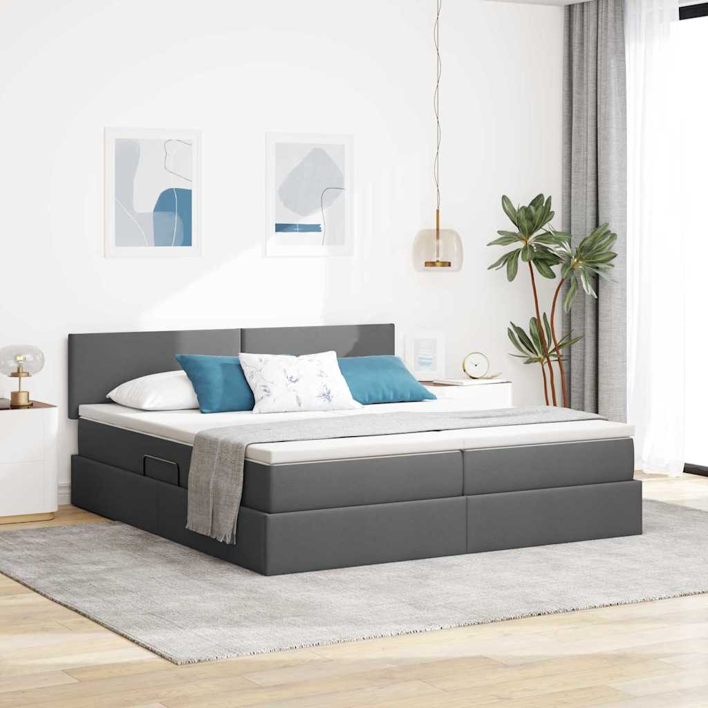 Bett mit LED-Licht Dunkelgrau 200x200 cm