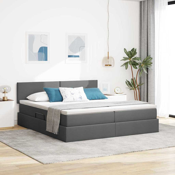 Bett mit LED-Licht Dunkelgrau 200x200 cm