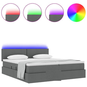Bett mit LED-Licht Dunkelgrau 200x200 cm