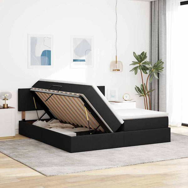 Bett mit LED-Lichtleisten Schwarz 200x200 cm