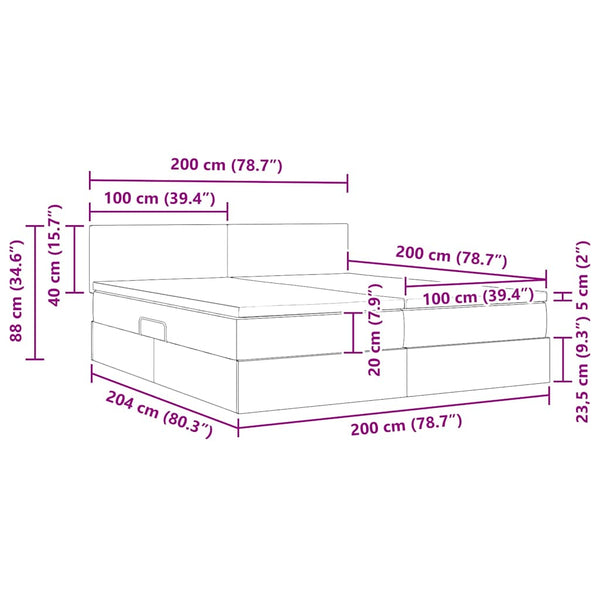 Bett mit LED-Licht Taupe 200x200 cm