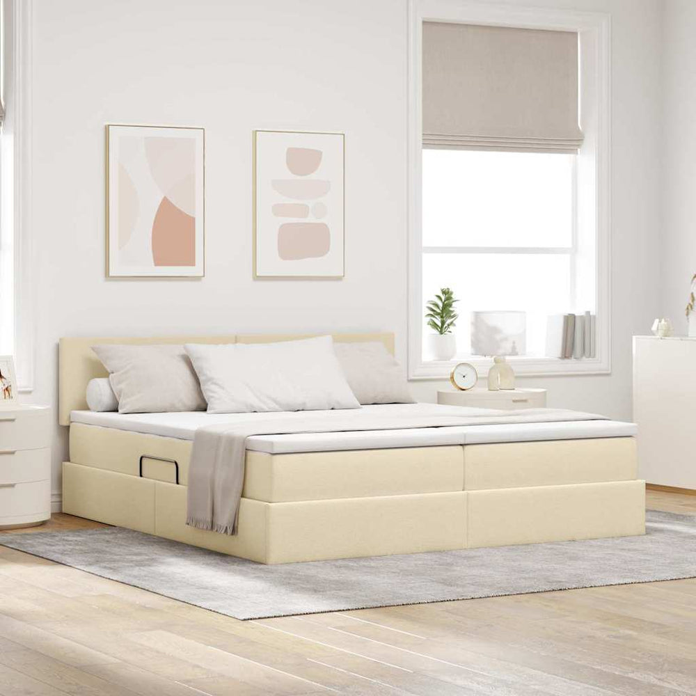 Bett mit LED-Lichtleisten Creme 200x200 cm