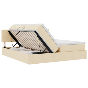 Bett mit LED-Lichtleisten Creme 200x200 cm